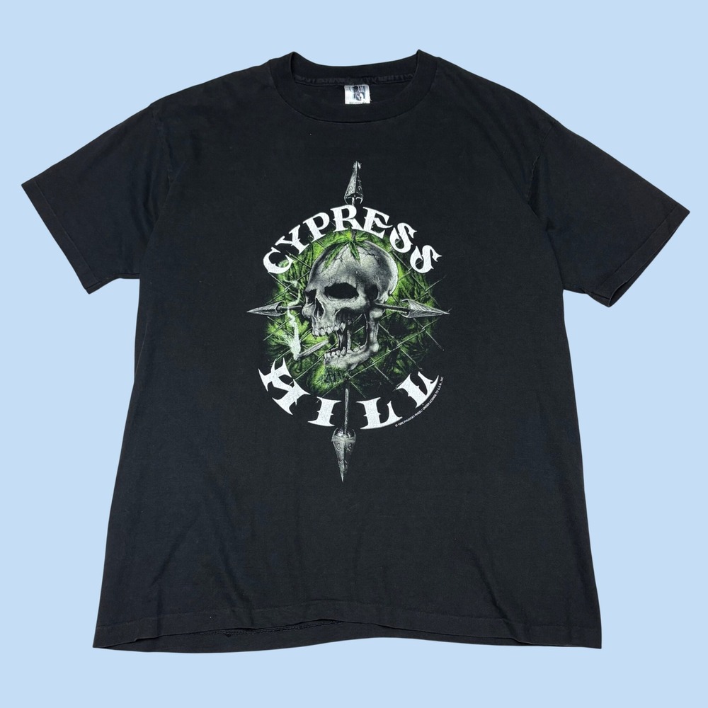 Vintage 1995 Cypress Hill World Tour T-Shirt GEM Tag XL Black Rap Tee Skull